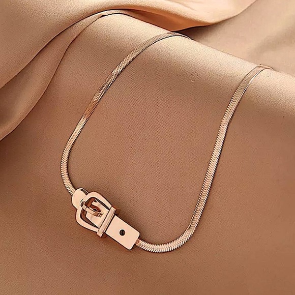 Stampd Jewelry - Rose Gold Buckle Choker Herringbone Necklace